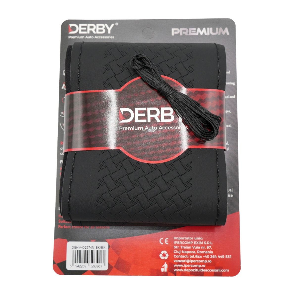 Husa volan neagra cu ac si ata 110 gr, cusatura neagra DERBY 