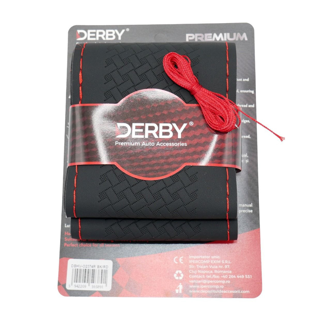 Husa volan neagra cu ac si ata 110 gr, cusatura rosie DERBY 