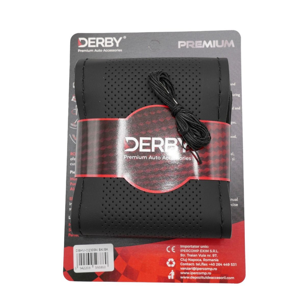 Husa volan neagra cu ac si ata 160 gr, cusatura neagra DERBY 