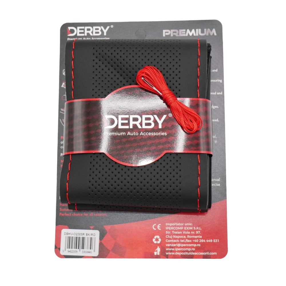 Husa volan neagra cu ac si ata 160 gr, cusatura rosie DERBY 