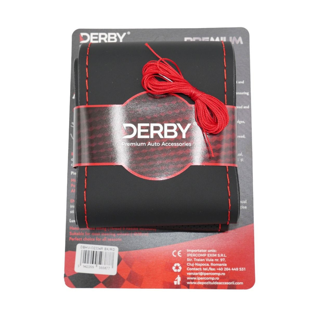 Husa volan neagra cu ac si ata 160 gr, cusatura rosie DERBY 