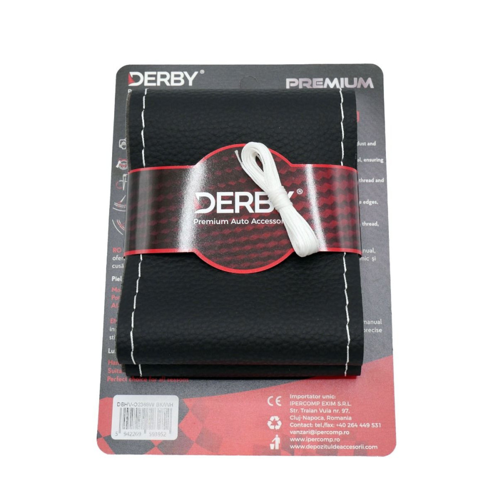 Husa volan neagra cu ac si ata 80 g, cusatura alba DERBY 