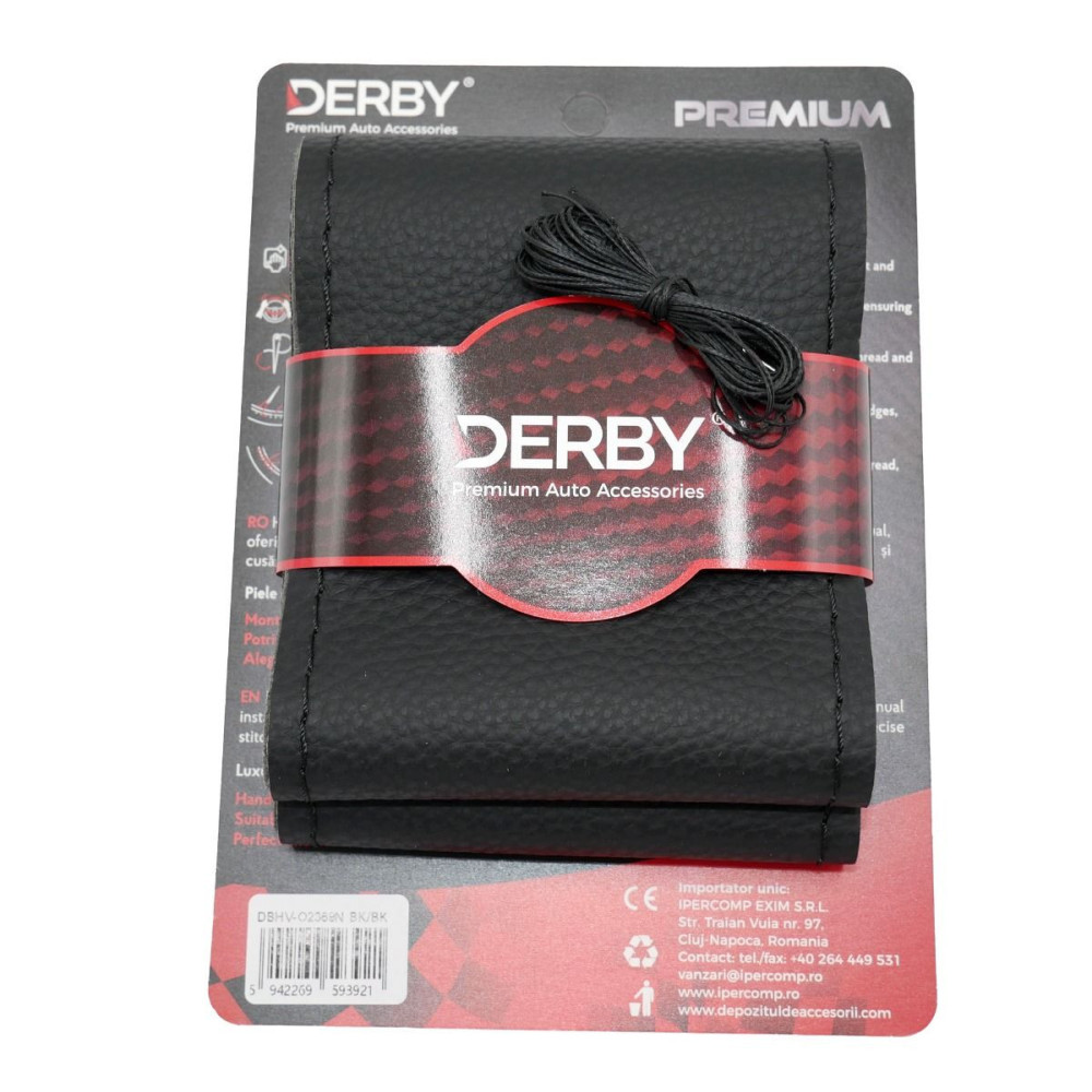 Husa volan neagra cu ac si ata 80 g, cusatura neagra DERBY 