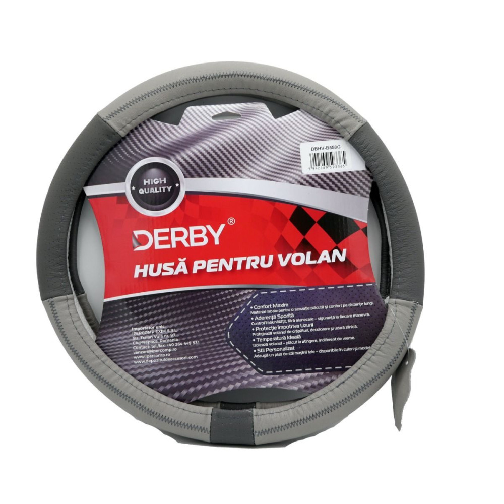 Husa volan piele naturala DERBY Gri (37-39 cm) 