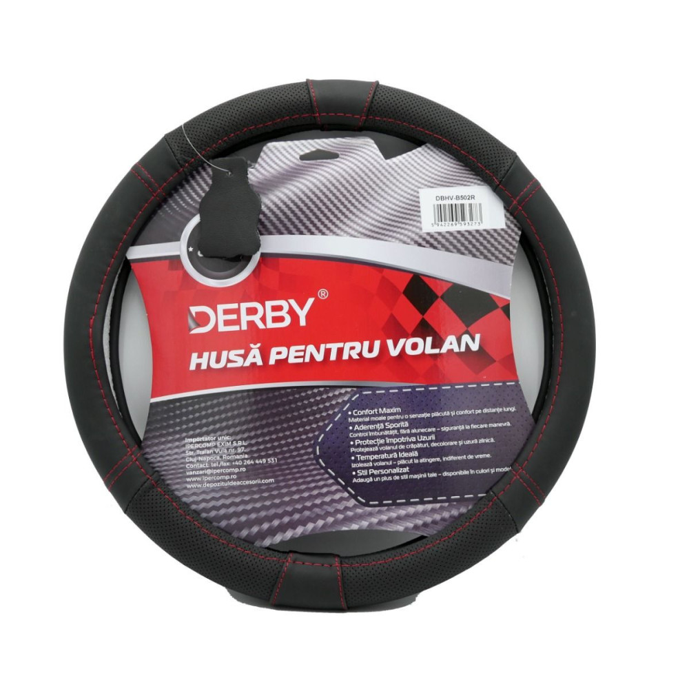 Husa volan piele naturala DERBY Rosu (37-39 cm) 