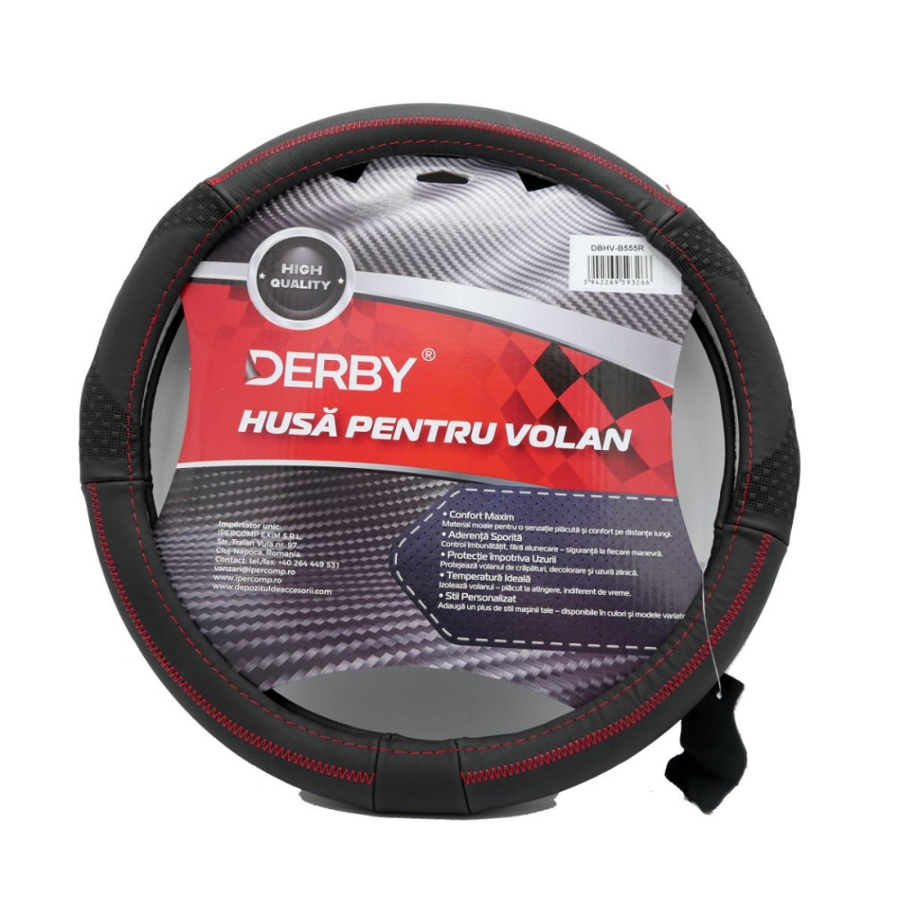 Husa volan piele naturala DERBY Rosu (37-39 cm) 