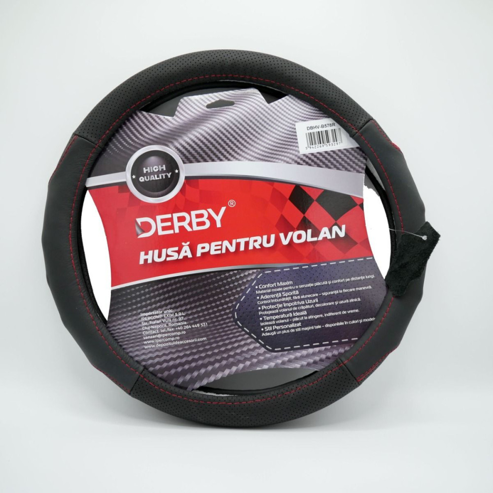 Husa volan piele naturala DERBY Rosu (37-39 cm) 