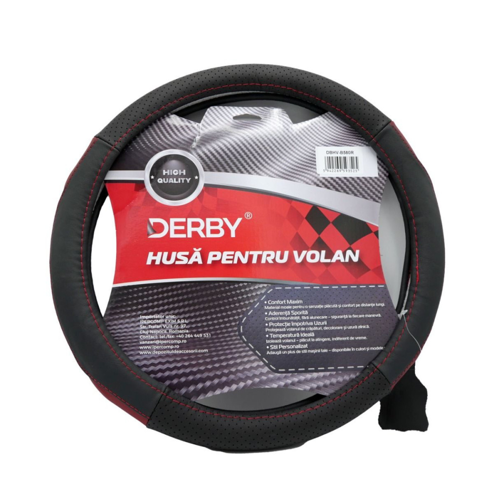 Husa volan piele naturala DERBY Rosu (37-39 cm) 