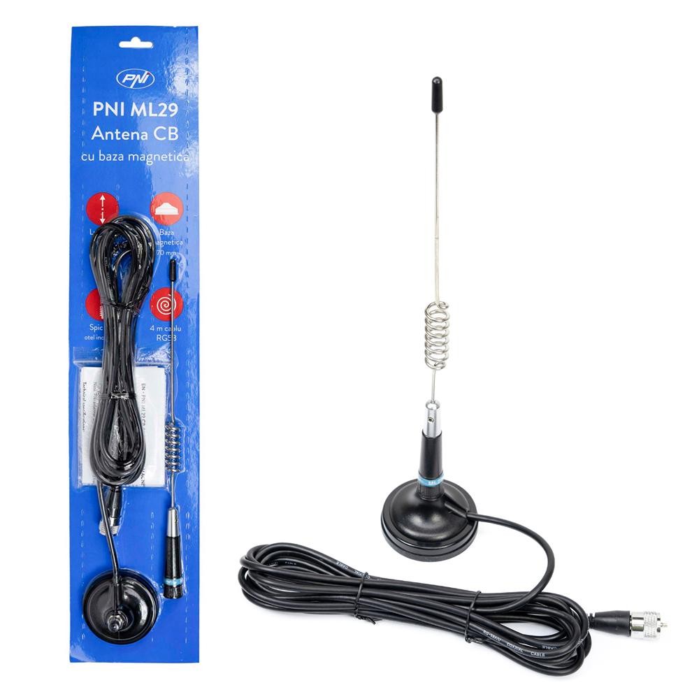 ANTENA CB PNI ML29 LUNGIME 34 CM, CU MAGNET INCLUS DIAMETRU 70 MM SI CABLU RG58 